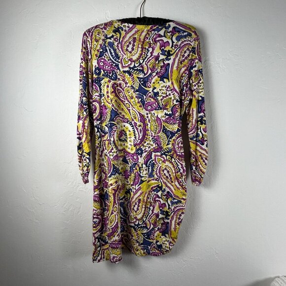 Loris Azzaro Women Scoop Neck Paisley Print Long Sleeve Ruched Sheath Dress Sz 8 - Picture 2 of 9